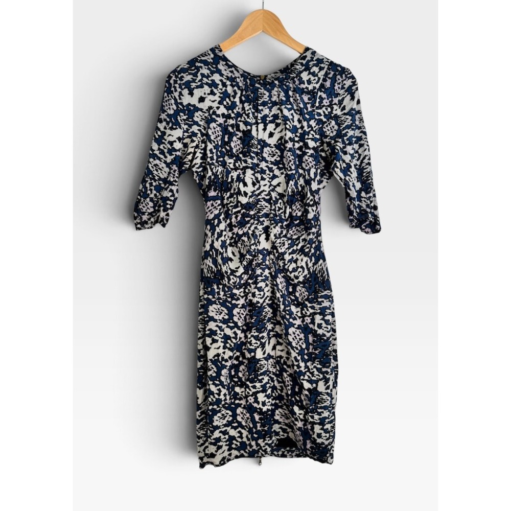 Whistles Bella Dress US 8 Silk Blue Kate Middleton Royal Worn Bodycon Midi
